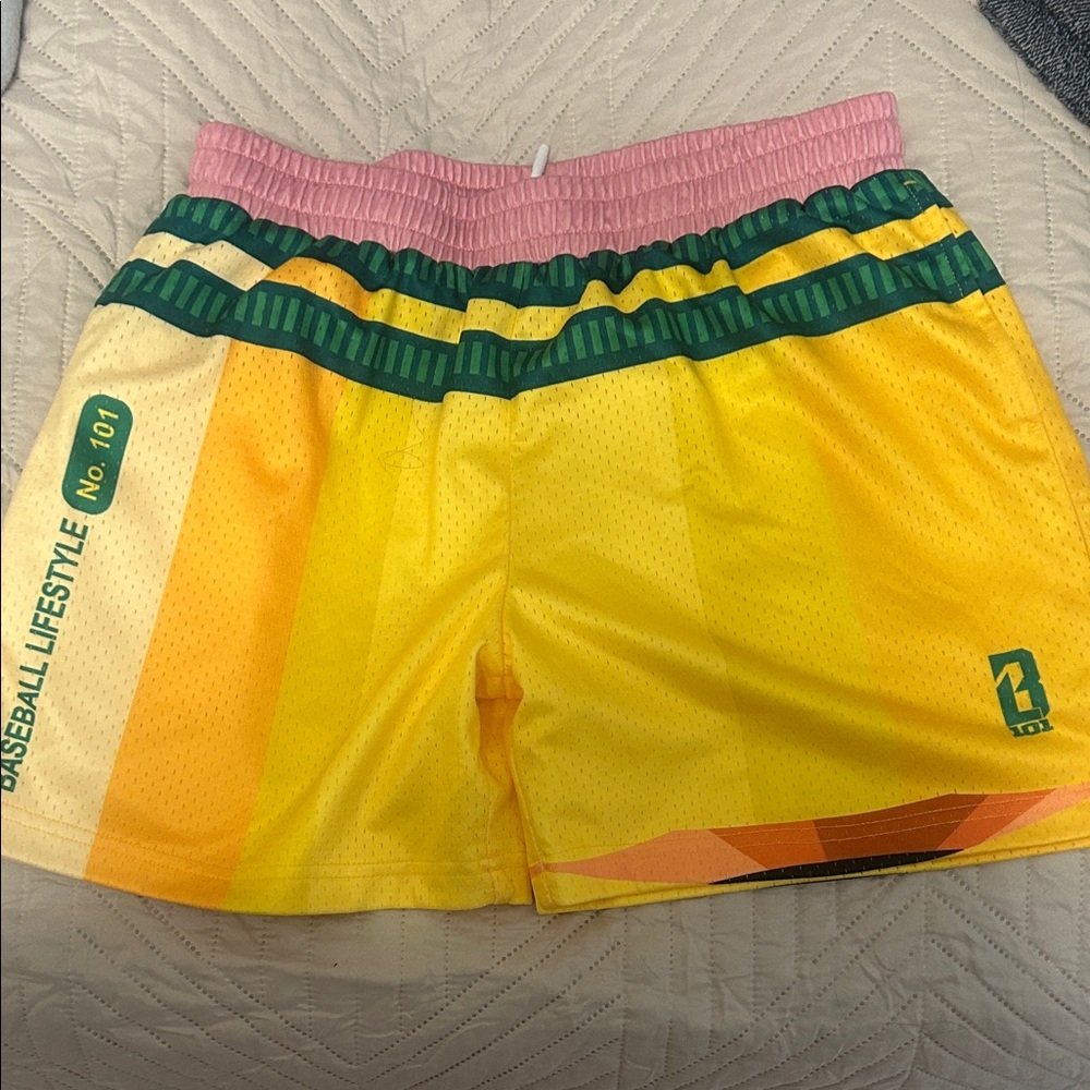 Vibrant Yellow and Pink Athletic Shorts